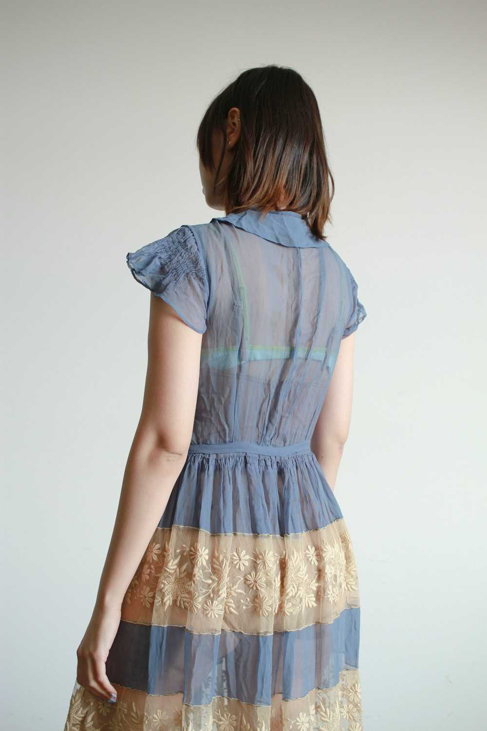 Antique Cerulean Silk Chiffon Lace Dress - image 7