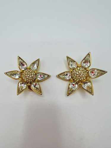 Unsigned 80s Star Flower Diamanté Earrings - image 1