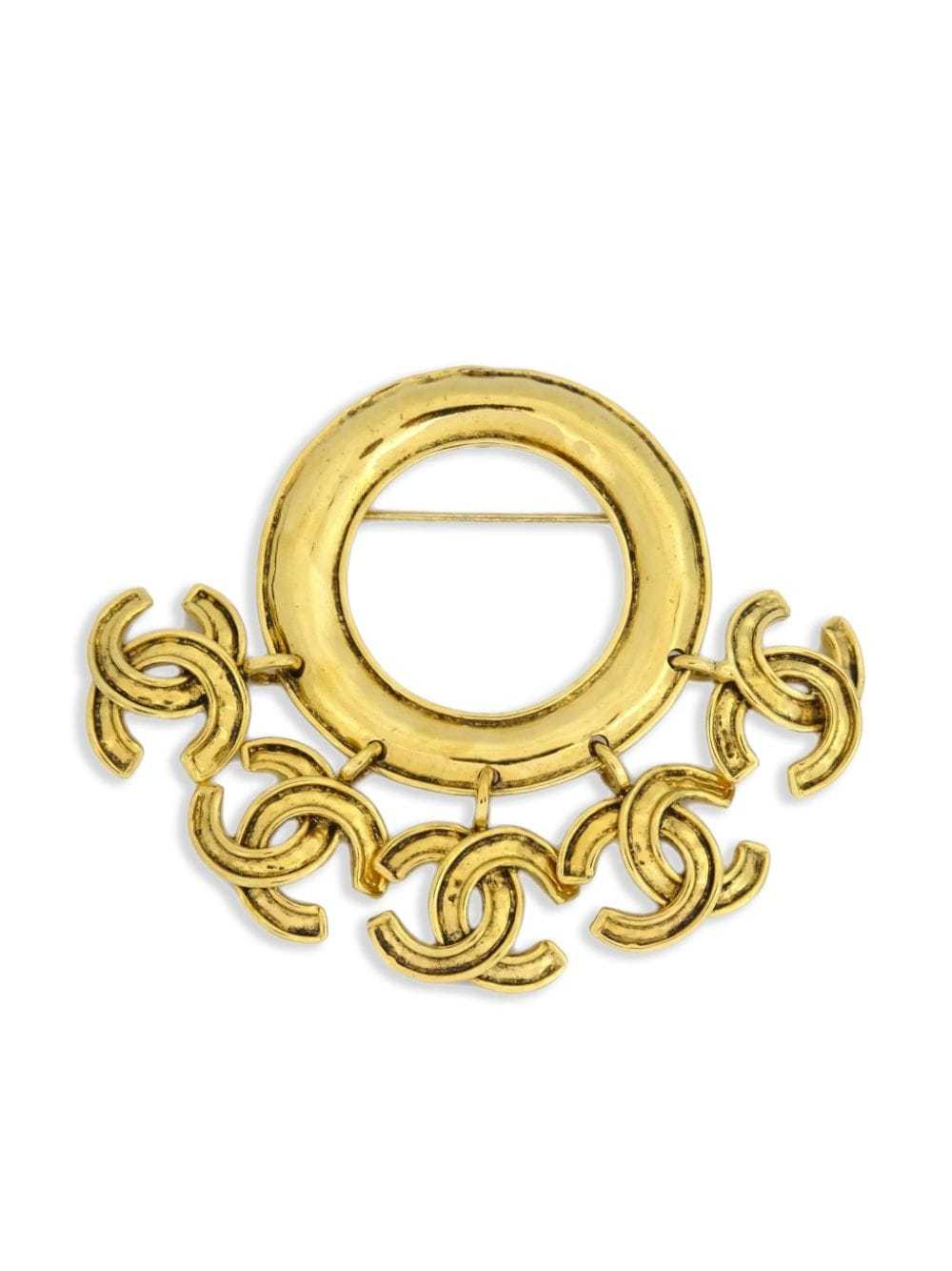 CHANEL Pre-Owned 1994 CC dangle circular brooch -… - image 1