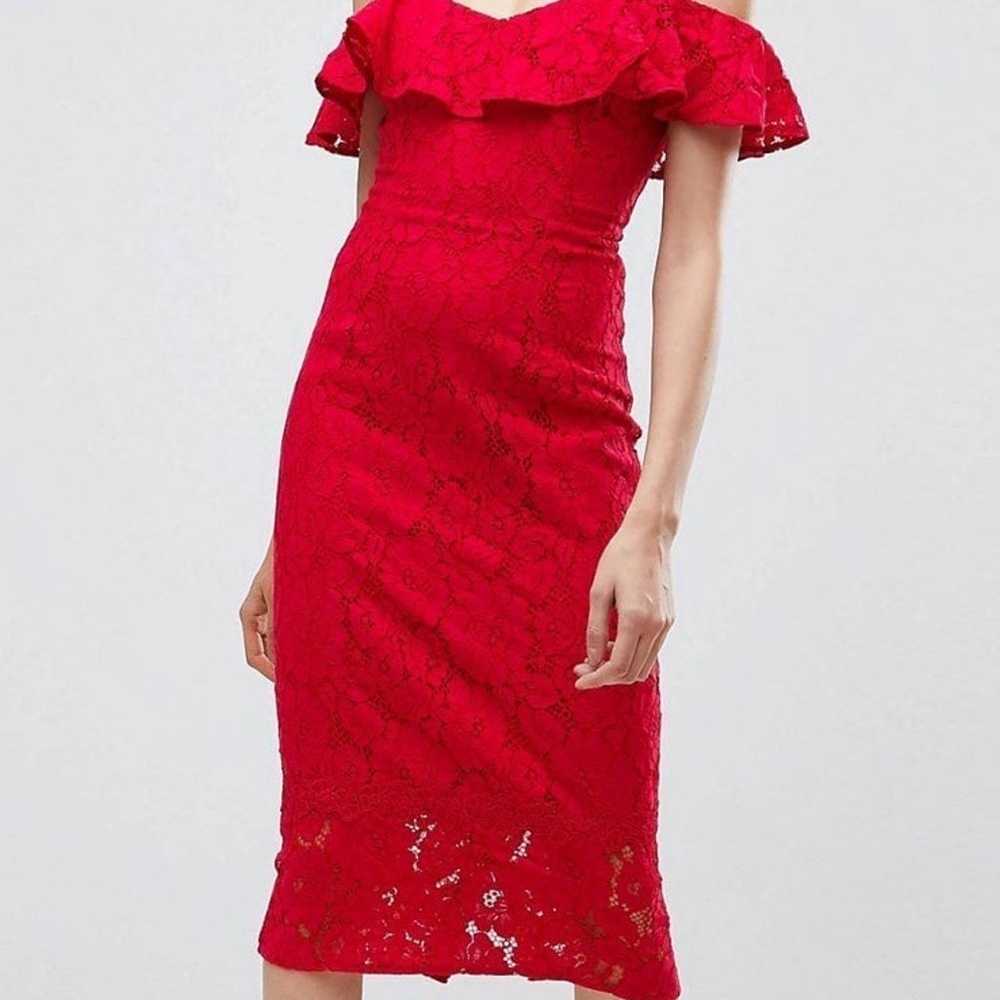 Formal Red Lace Off the shoulder midi Dress - image 1