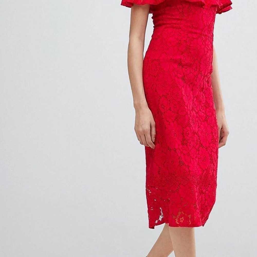 Formal Red Lace Off the shoulder midi Dress - image 6