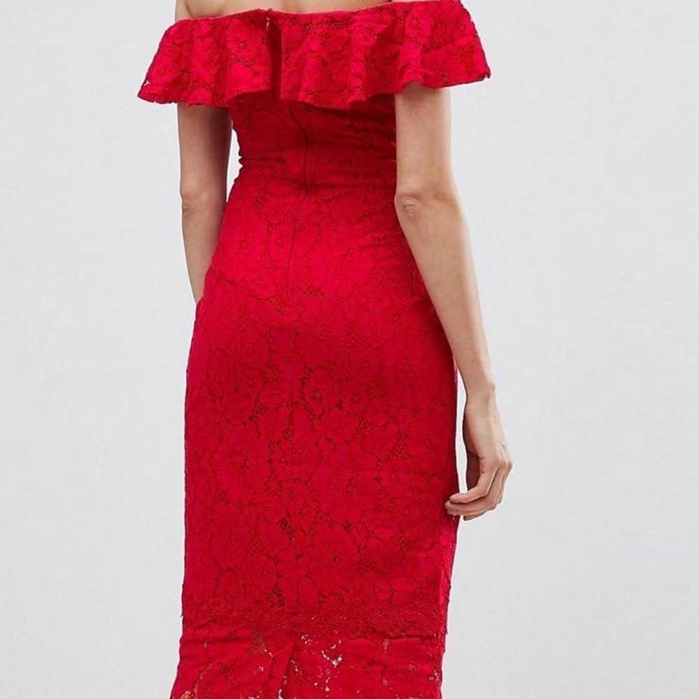 Formal Red Lace Off the shoulder midi Dress - image 7