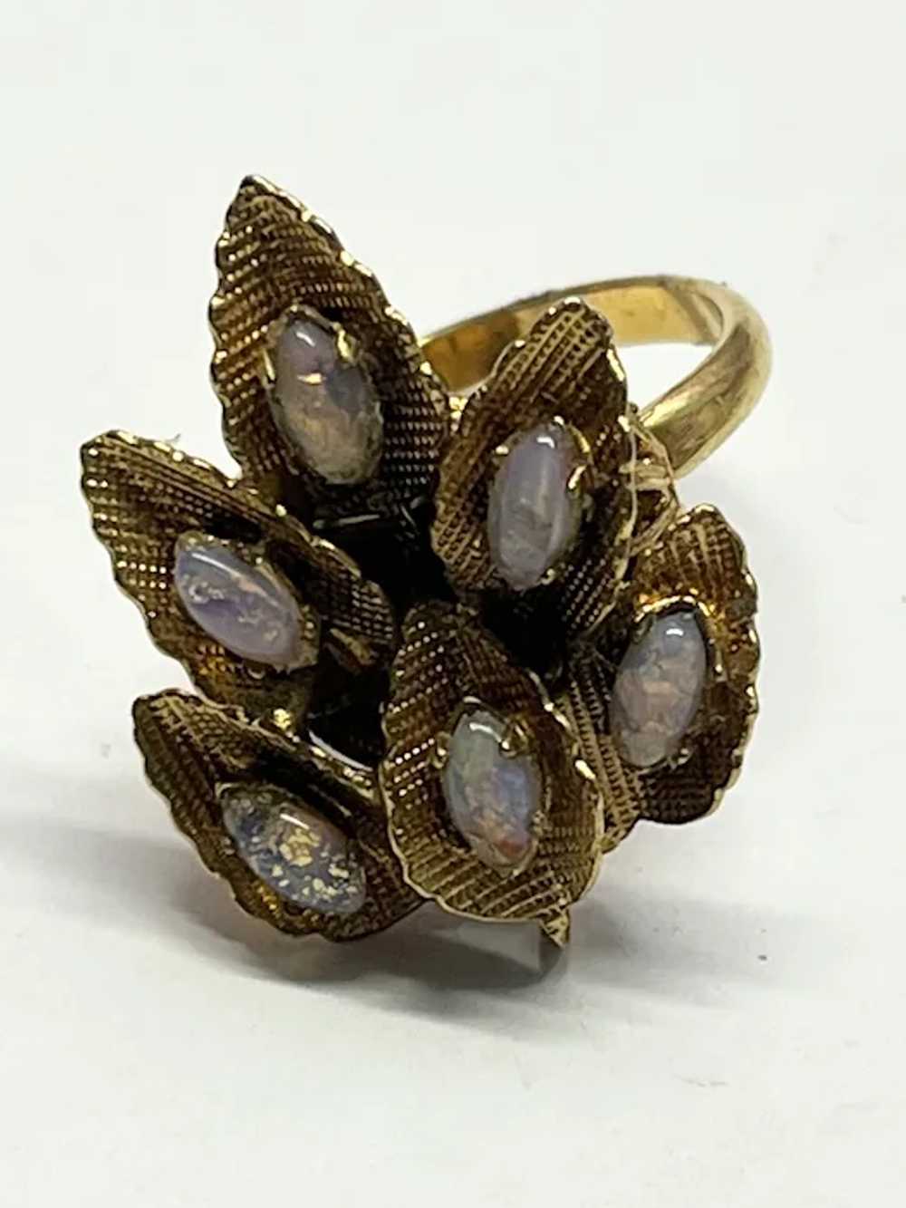 Vintage Opal Moonstone Leaf Ring - image 3