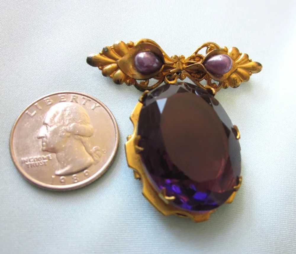 Exquisite Amethyst Glass GF Large Locket Brooch - image 3