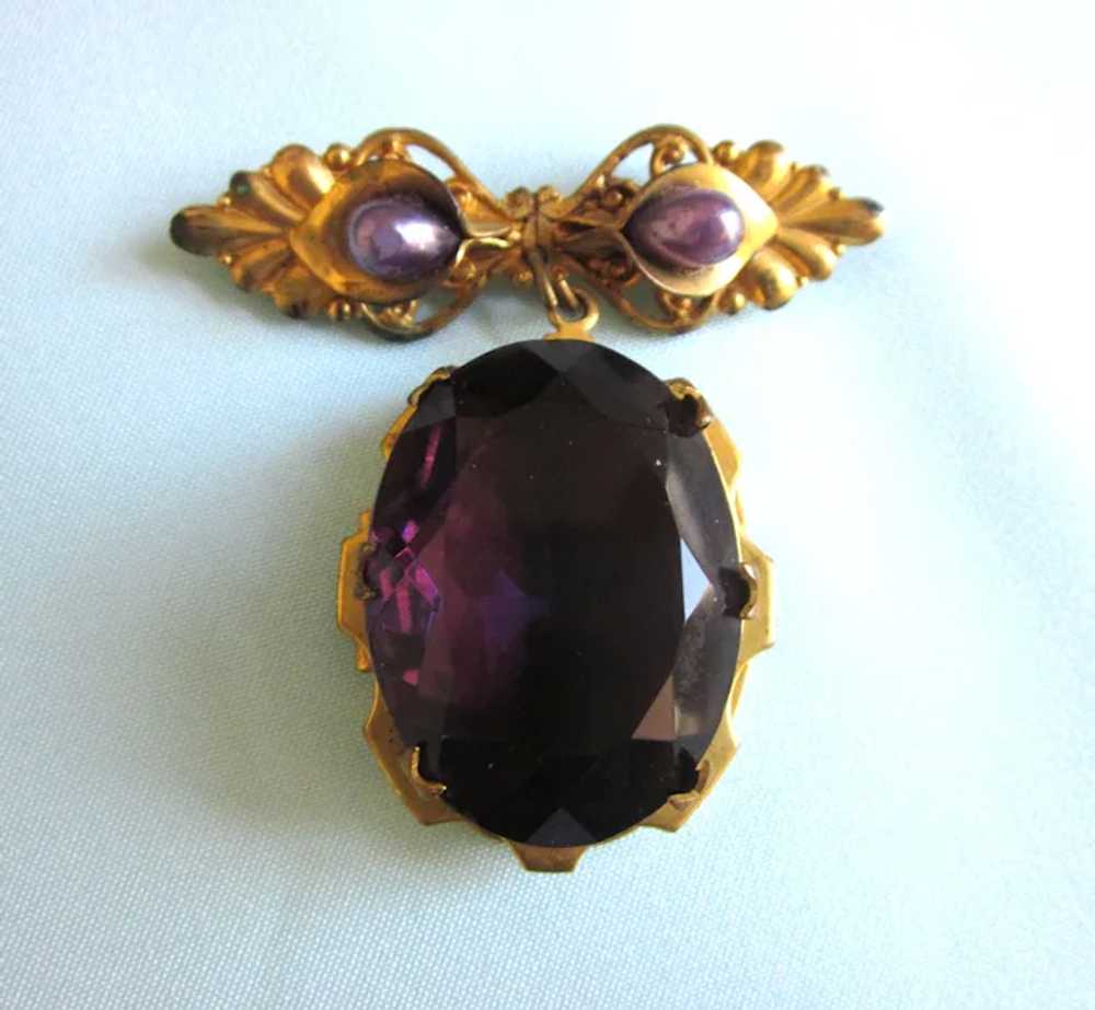 Exquisite Amethyst Glass GF Large Locket Brooch - image 4