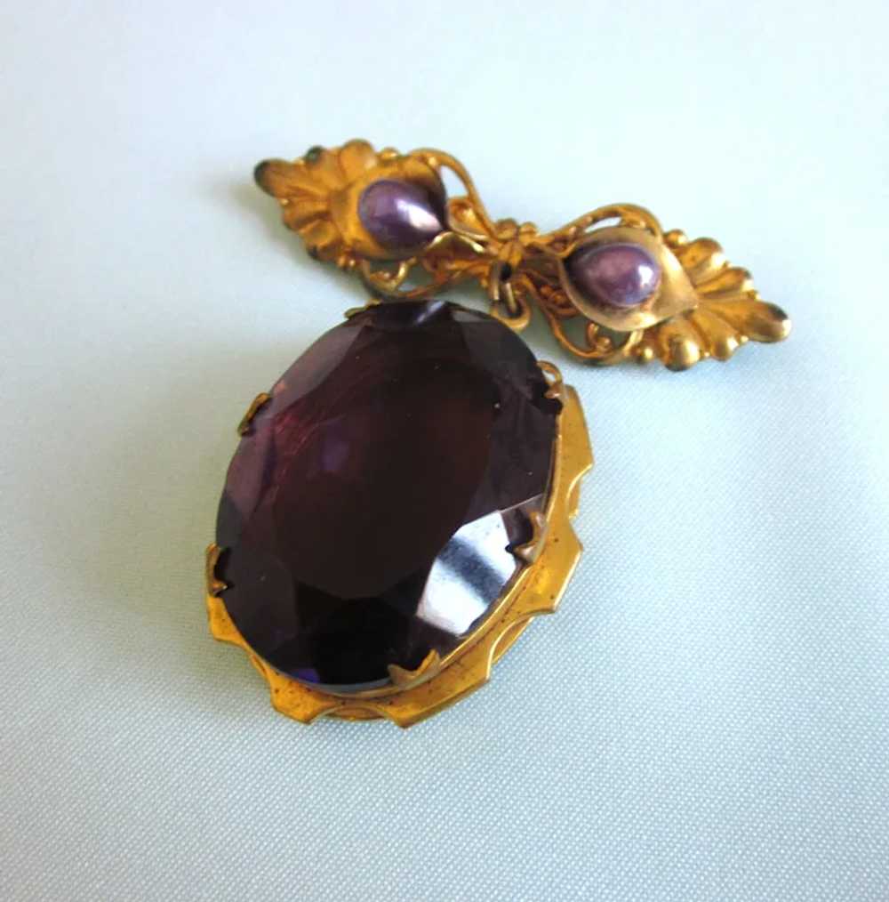 Exquisite Amethyst Glass GF Large Locket Brooch - image 9