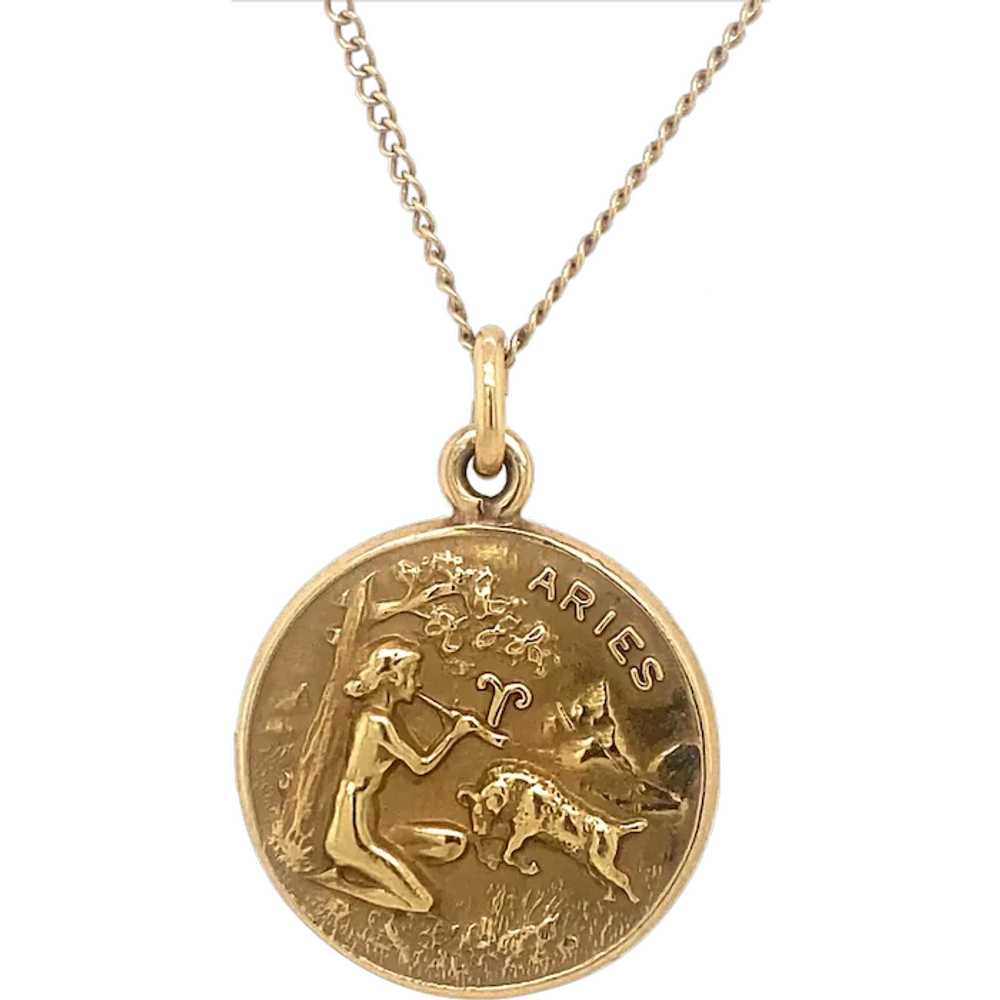 Vintage Aries 14K Yellow Gold Pendant 24” Chain N… - image 1