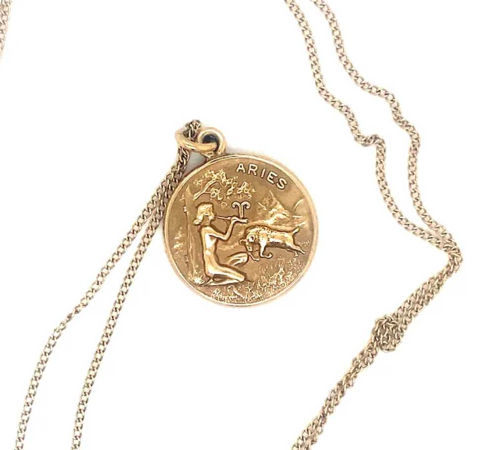 Vintage Aries 14K Yellow Gold Pendant 24” Chain N… - image 4