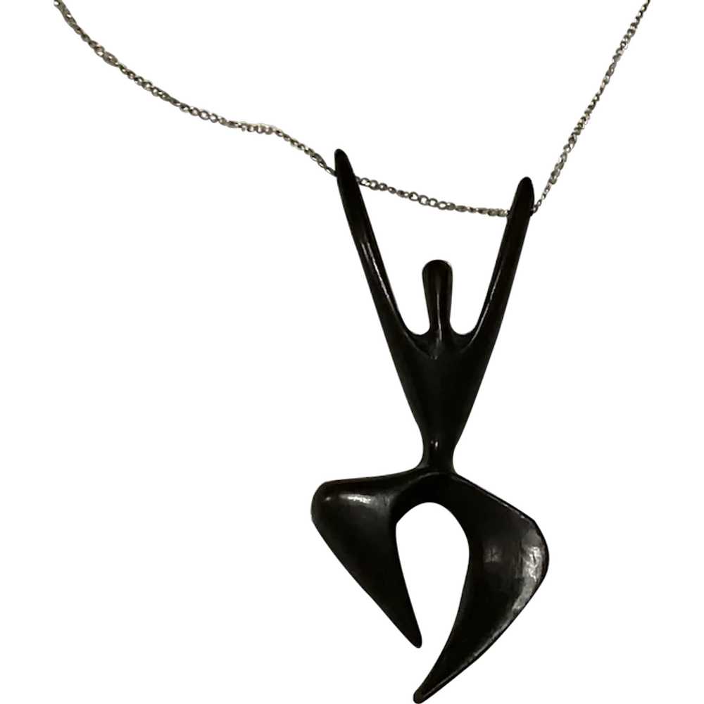 Modernist Lucite Figure Pendant On Silver Tone Ch… - image 1