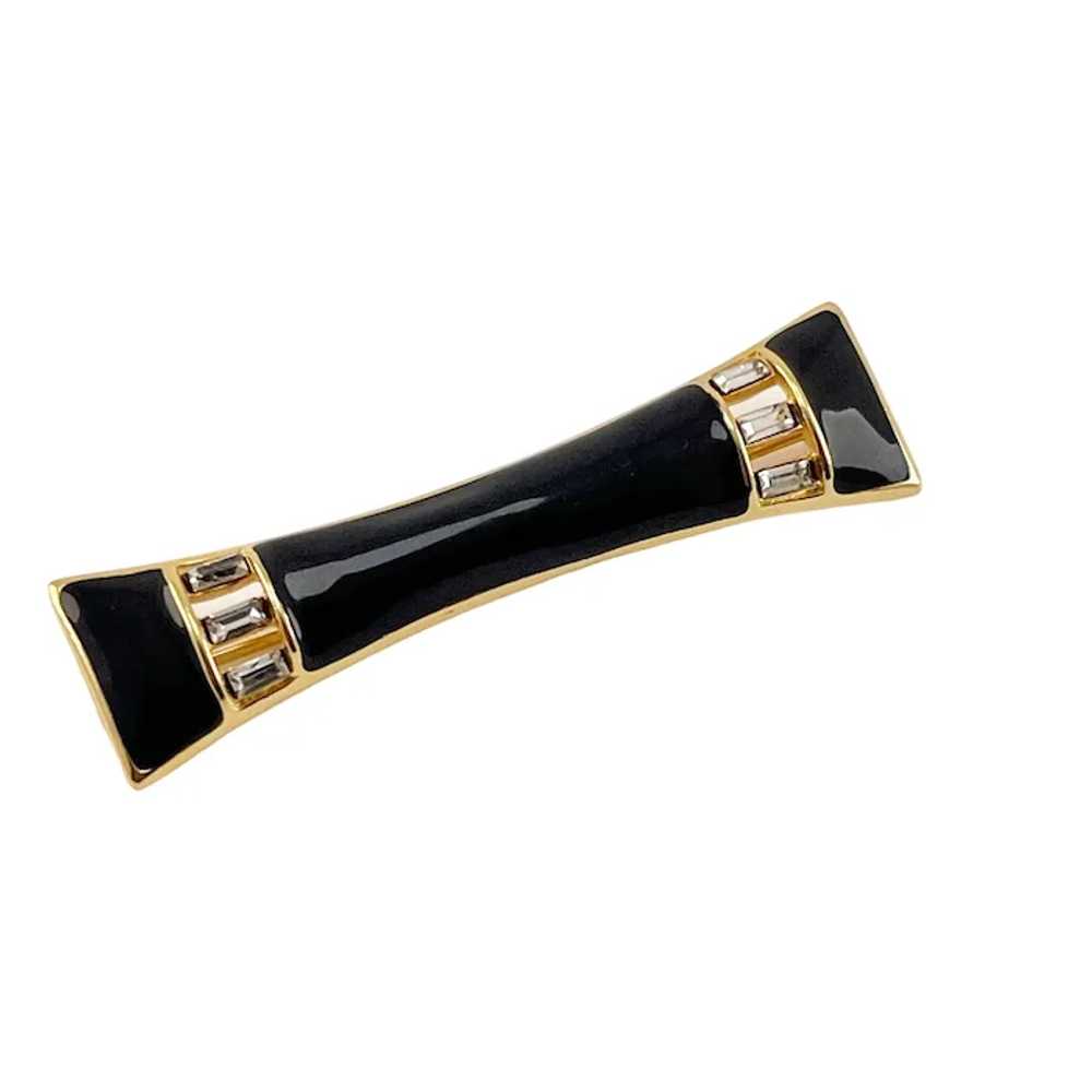 Monet Rhinestone Enamel Gold Plated Bar Brooch In… - image 2