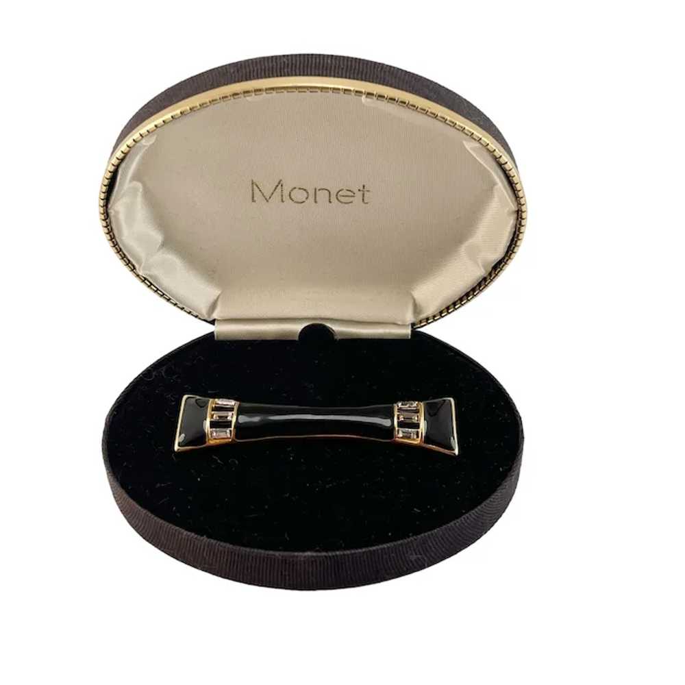 Monet Rhinestone Enamel Gold Plated Bar Brooch In… - image 3