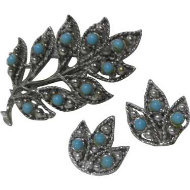 Silver Tone and Turquoise Colored Clip on Earring… - image 1