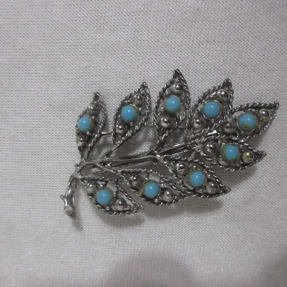 Silver Tone and Turquoise Colored Clip on Earring… - image 2