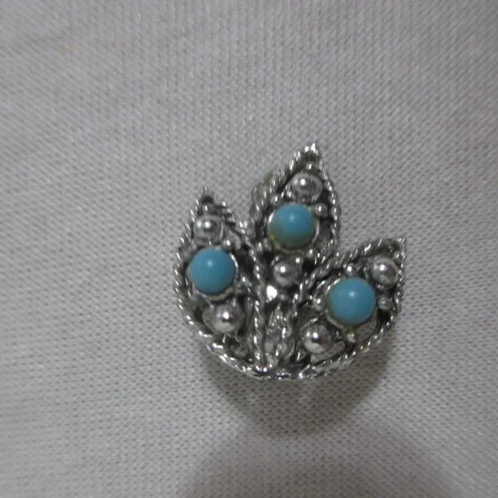 Silver Tone and Turquoise Colored Clip on Earring… - image 5