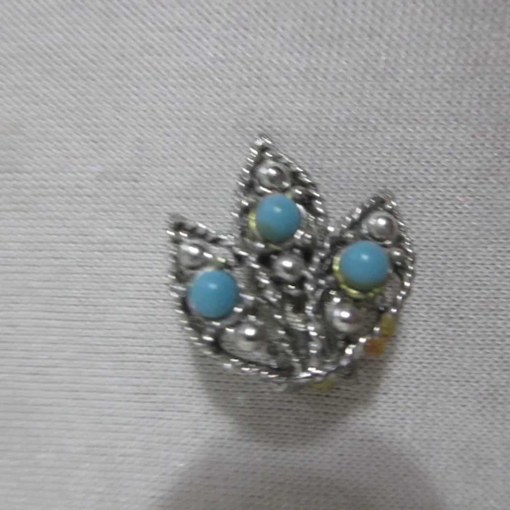 Silver Tone and Turquoise Colored Clip on Earring… - image 6