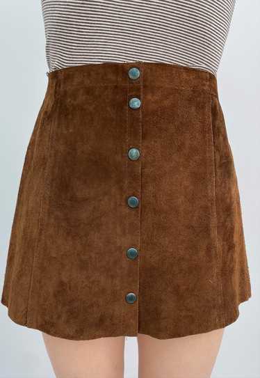 70's Vintage Ladies Brown Suede Popper Mini Skirt - image 1