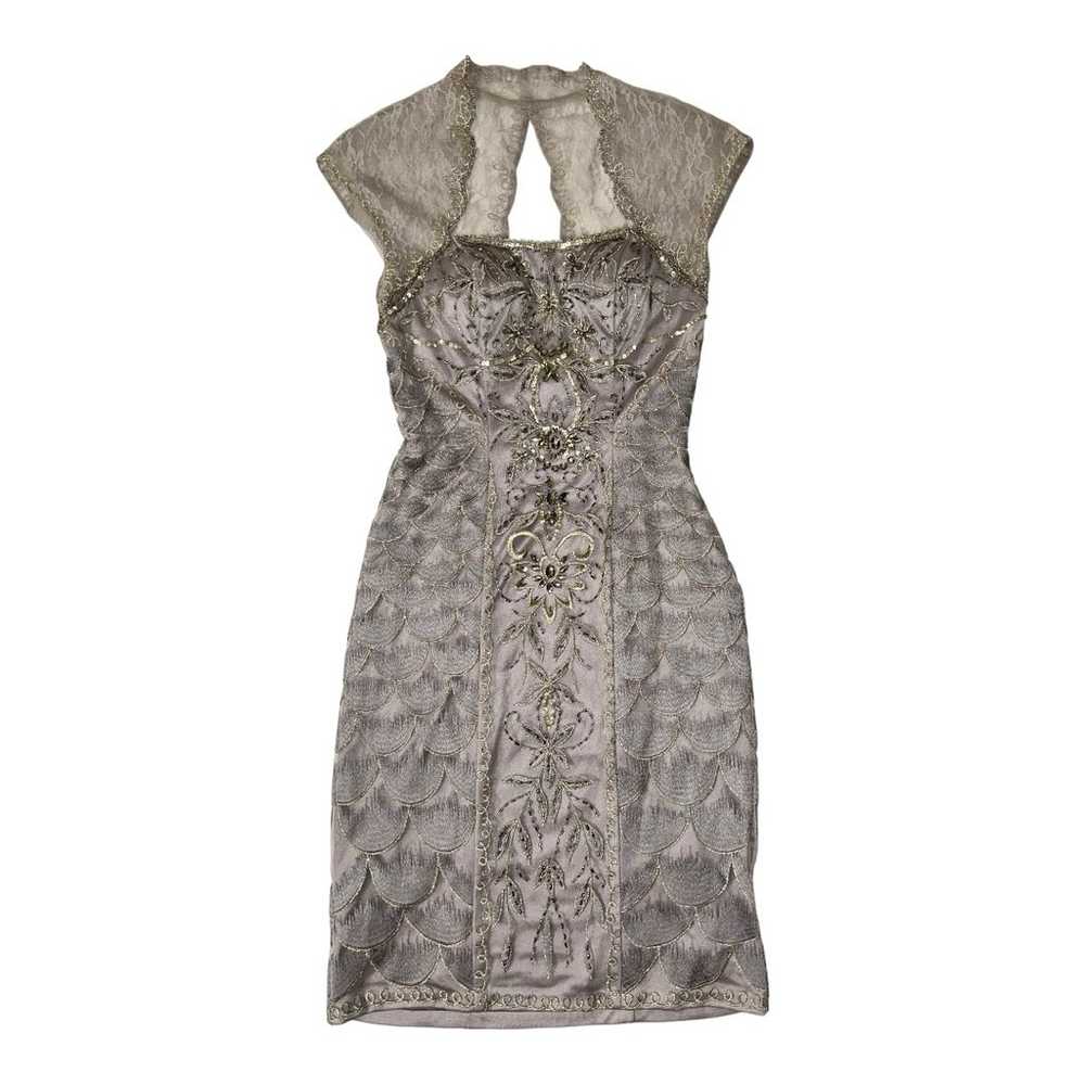 Sue Wong l Beaded Silver Cocktail Dress Size 0 - image 1