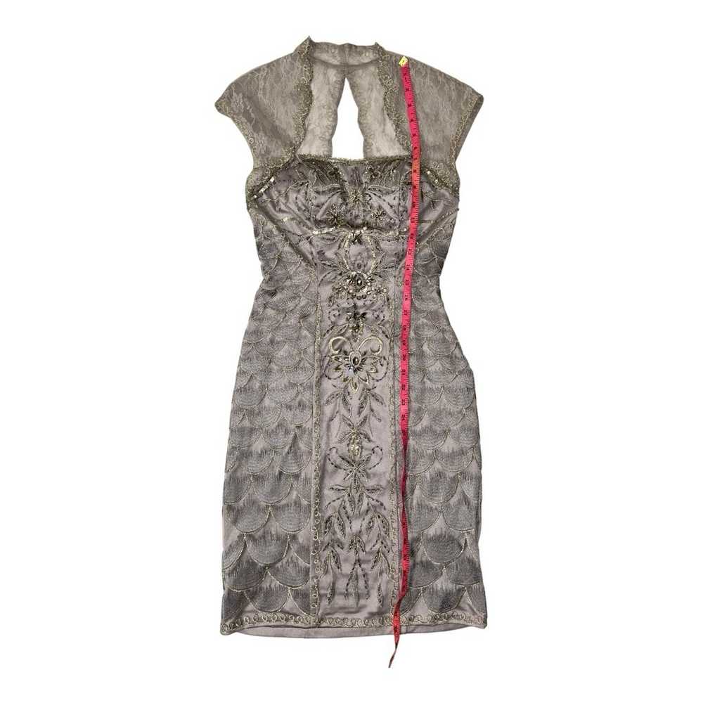 Sue Wong l Beaded Silver Cocktail Dress Size 0 - image 6