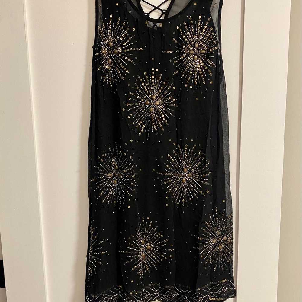 Anthropologie Black Beaded Mini Dress with Slip -… - image 1