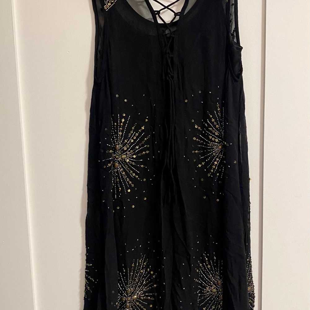 Anthropologie Black Beaded Mini Dress with Slip -… - image 2