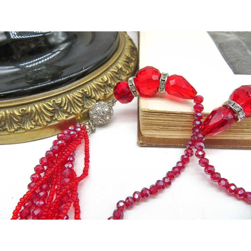 Vintage Retro Red Crystal Bead 2-In-1 Rhinestone … - image 4