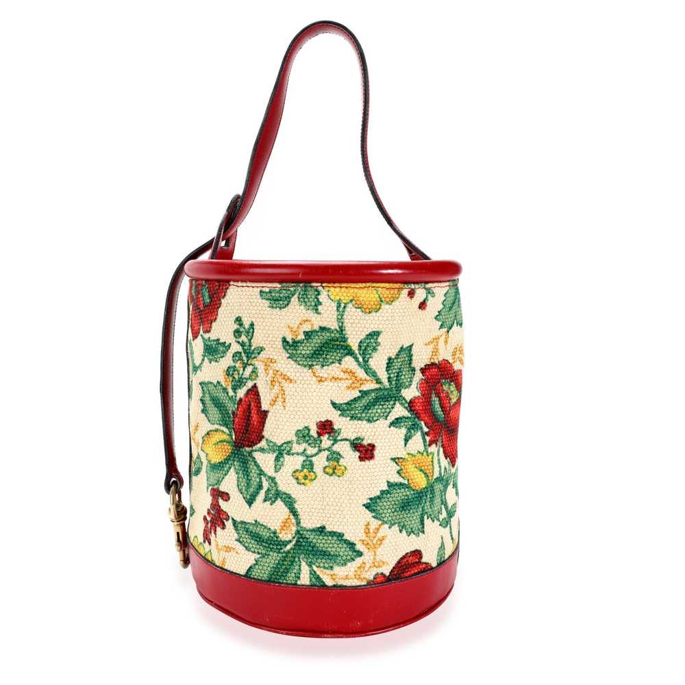 Gucci Gucci Vintage Red Leather & Floral Tapestry… - image 1
