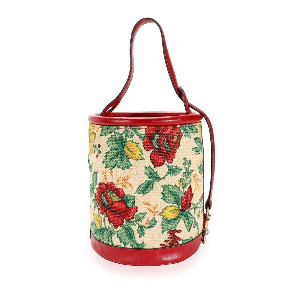 Gucci Gucci Vintage Red Leather & Floral Tapestry… - image 3