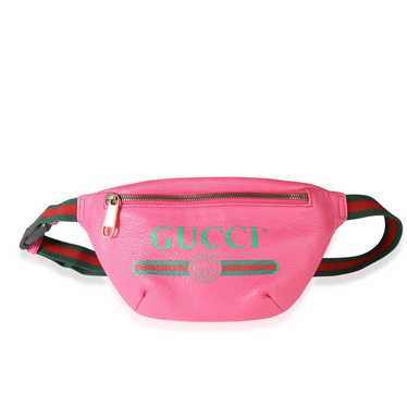 Gucci Gucci Hot Pink Logo Print Leather & Web Sma… - image 1