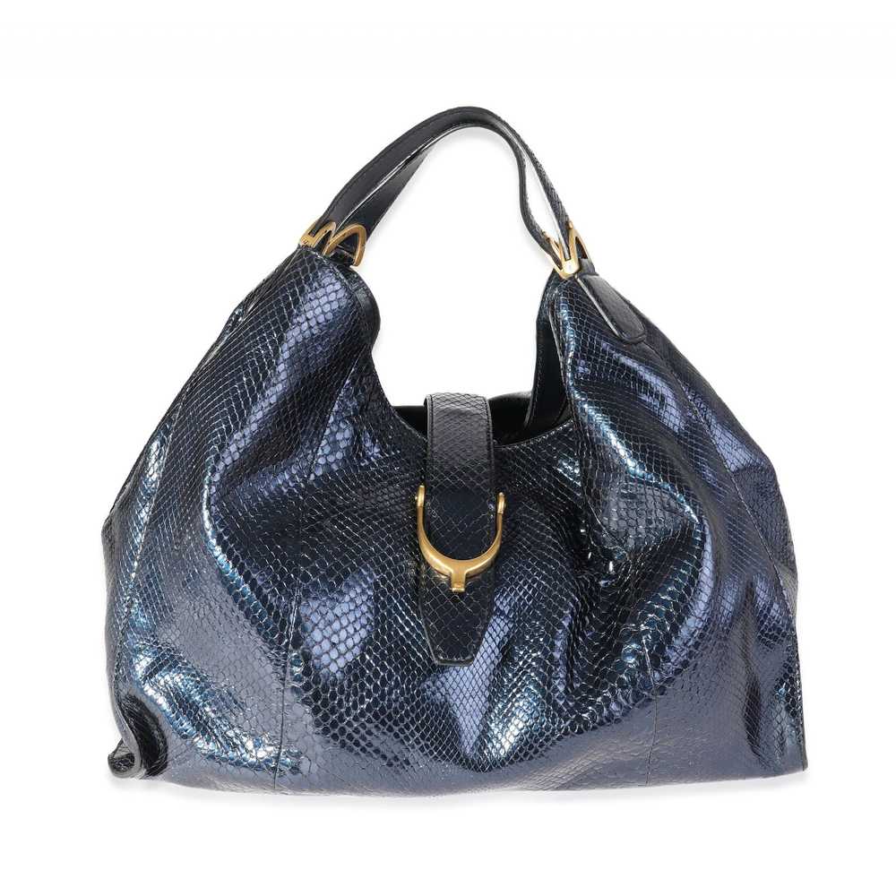 Gucci Gucci Blue Shiny Python Large Stirrup Bag - image 1