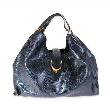 Gucci Gucci Blue Shiny Python Large Stirrup Bag - image 1