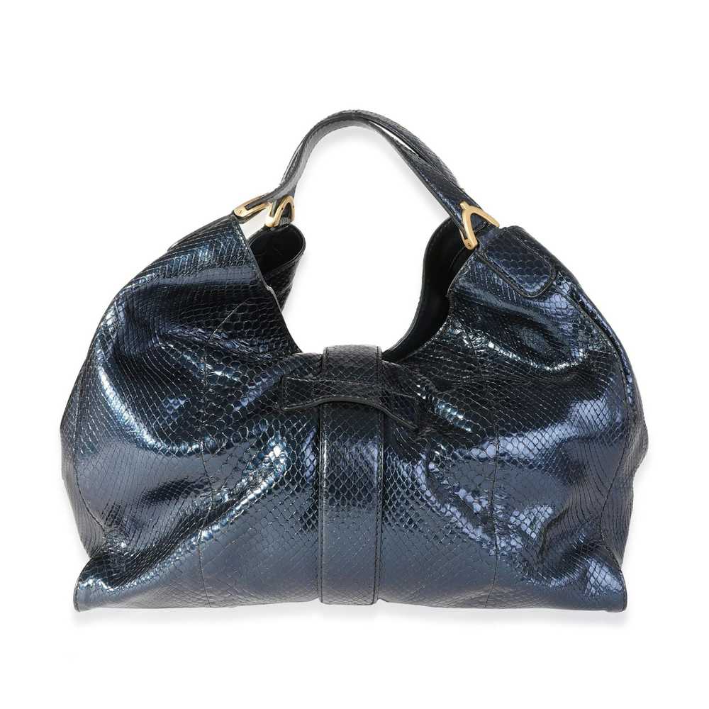 Gucci Gucci Blue Shiny Python Large Stirrup Bag - image 3