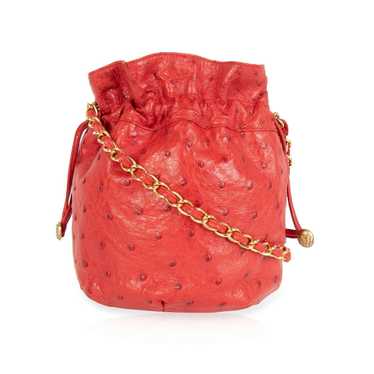 Chanel Chanel Vintage Red Ostrich Leather Drawstr… - image 1