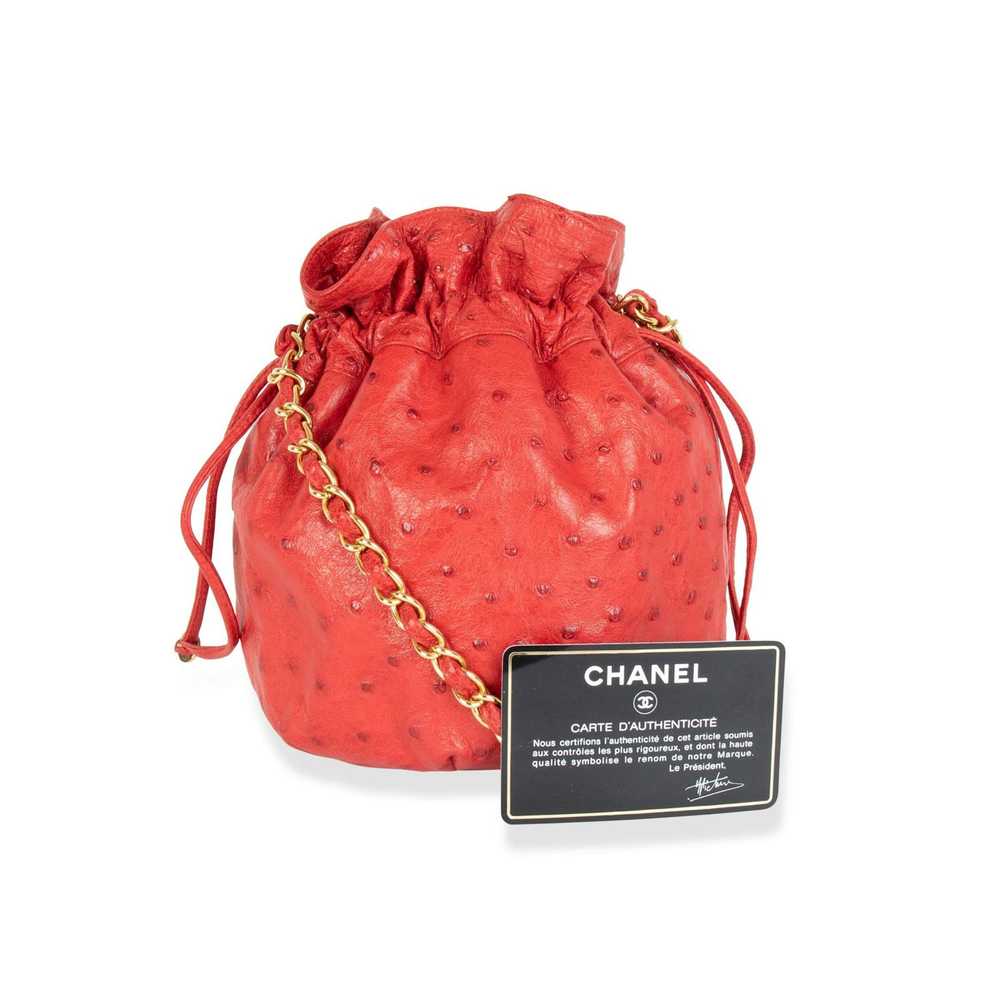 Chanel Chanel Vintage Red Ostrich Leather Drawstr… - image 5