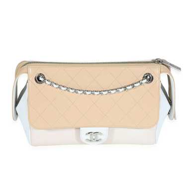 Chanel Chanel White & Beige Quilted Calfskin Flap… - image 1