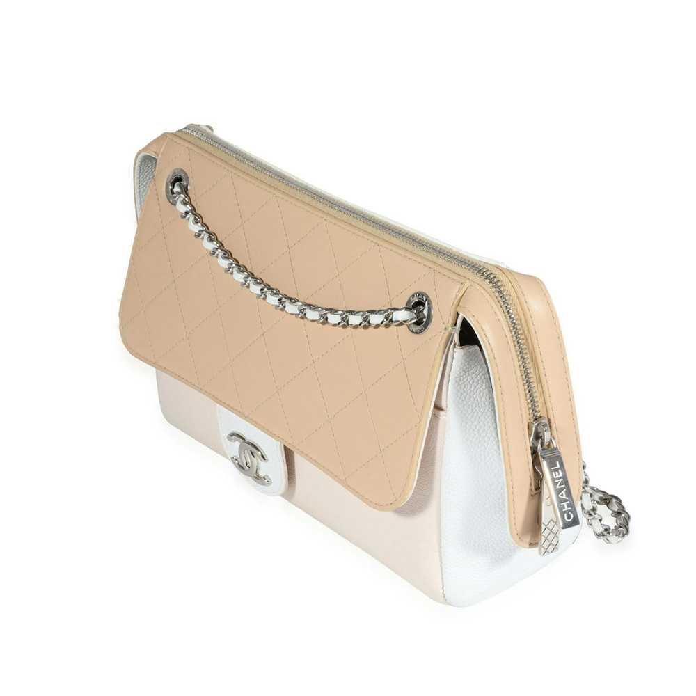 Chanel Chanel White & Beige Quilted Calfskin Flap… - image 2