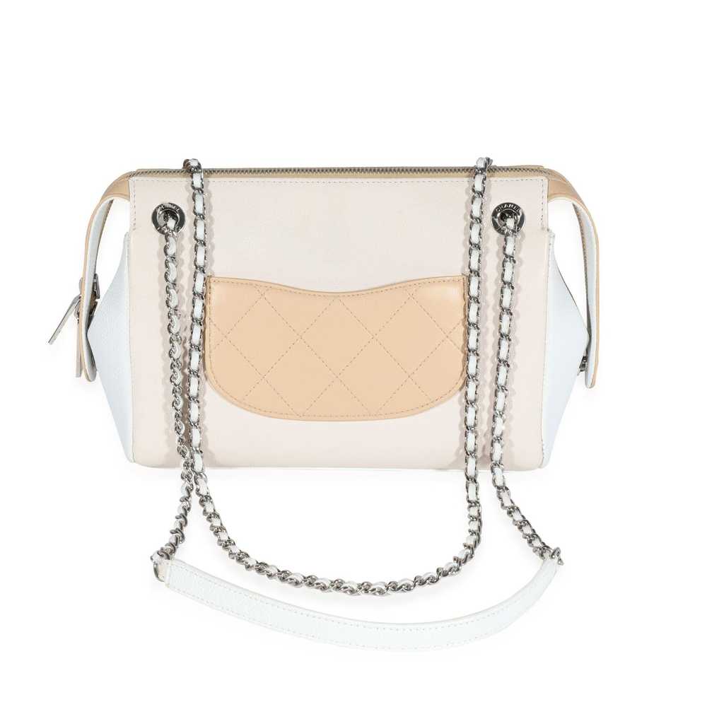 Chanel Chanel White & Beige Quilted Calfskin Flap… - image 3