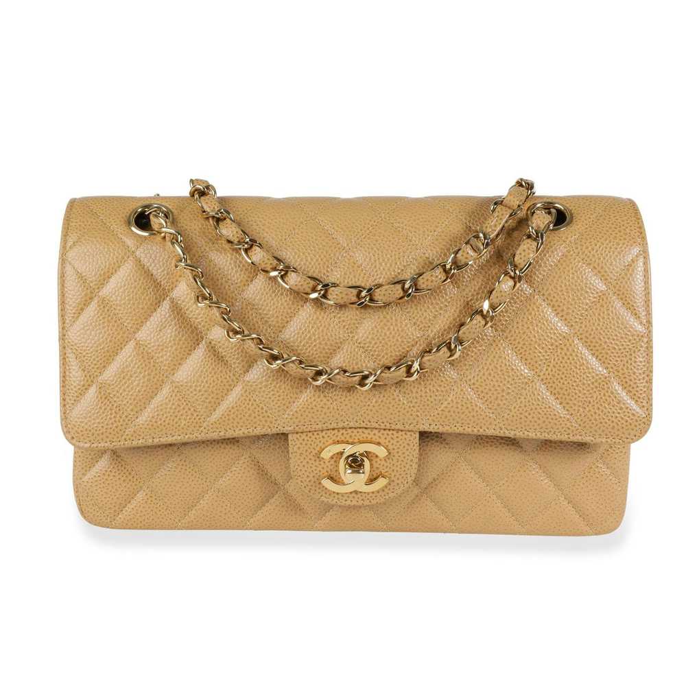 Chanel Chanel Tan Caviar Quilted Classic Medium D… - image 1