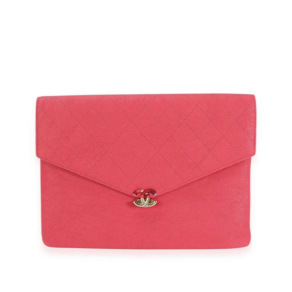 Chanel Chanel Strawberry Caviar Quilted CC Envelo… - image 1