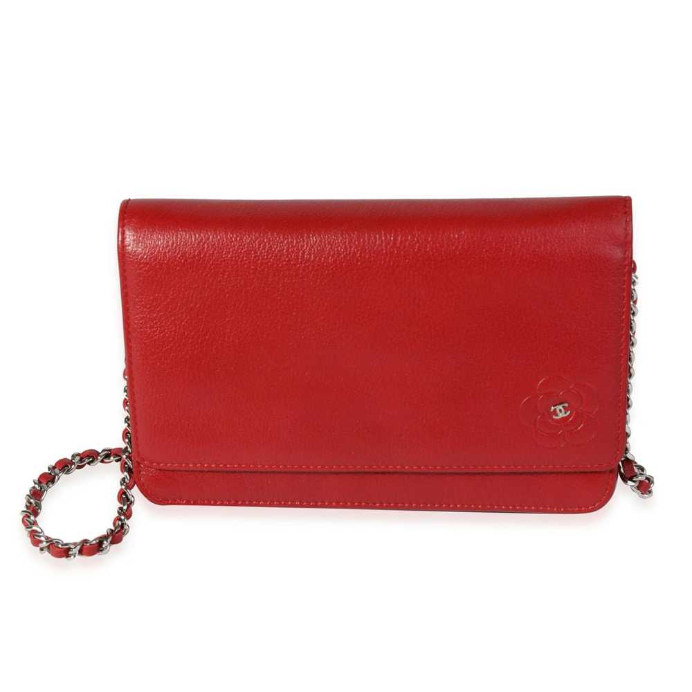 Chanel Chanel Red Grained Leather Camellia Wallet… - image 1