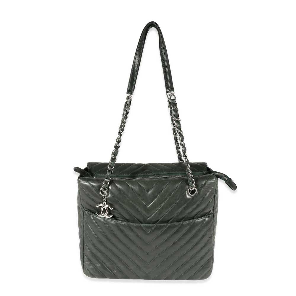 Chanel Chanel Olive Green Chevron Quilted Lambski… - image 1