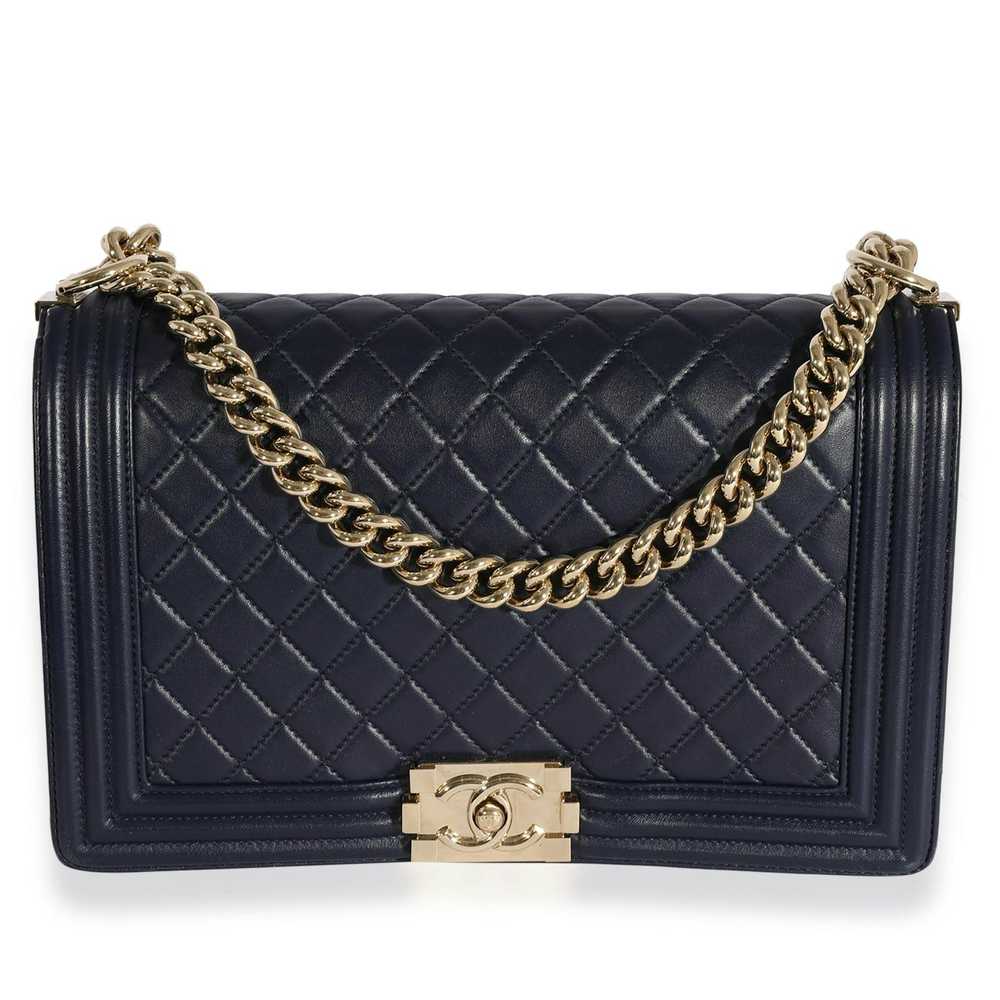 Chanel Chanel Navy Quilted Lambskin Large Boy Bag - image 1