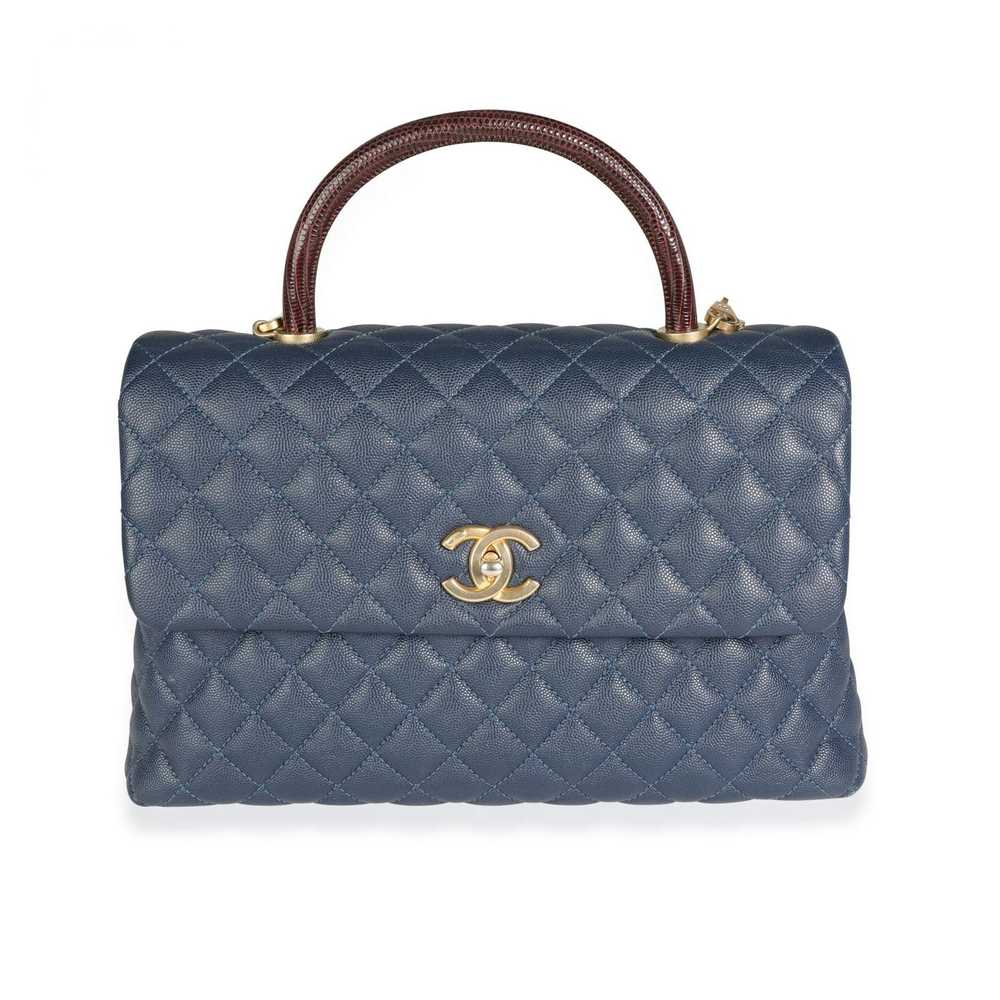 Chanel Chanel Navy Quilted Caviar & Brown Lizard … - image 1