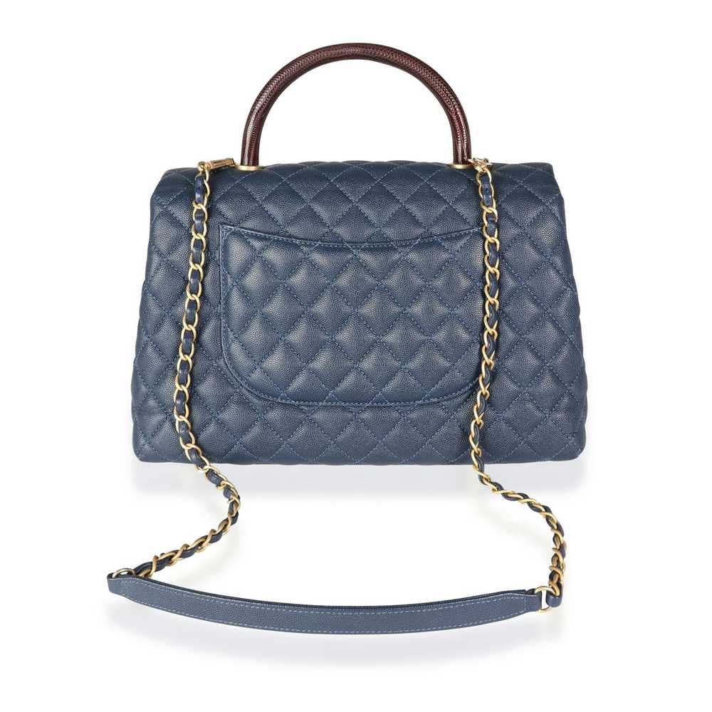 Chanel Chanel Navy Quilted Caviar & Brown Lizard … - image 3