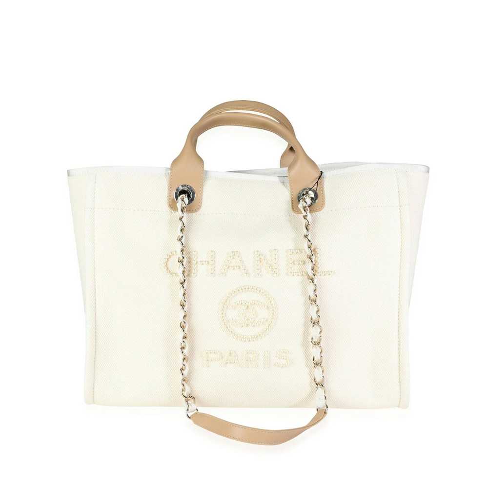 Chanel Chanel Natural Canvas and Tan Leather Larg… - image 1