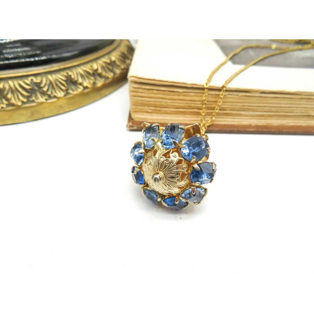 Vintage Vintage Blue Rhinestone Dimensional Penda… - image 2