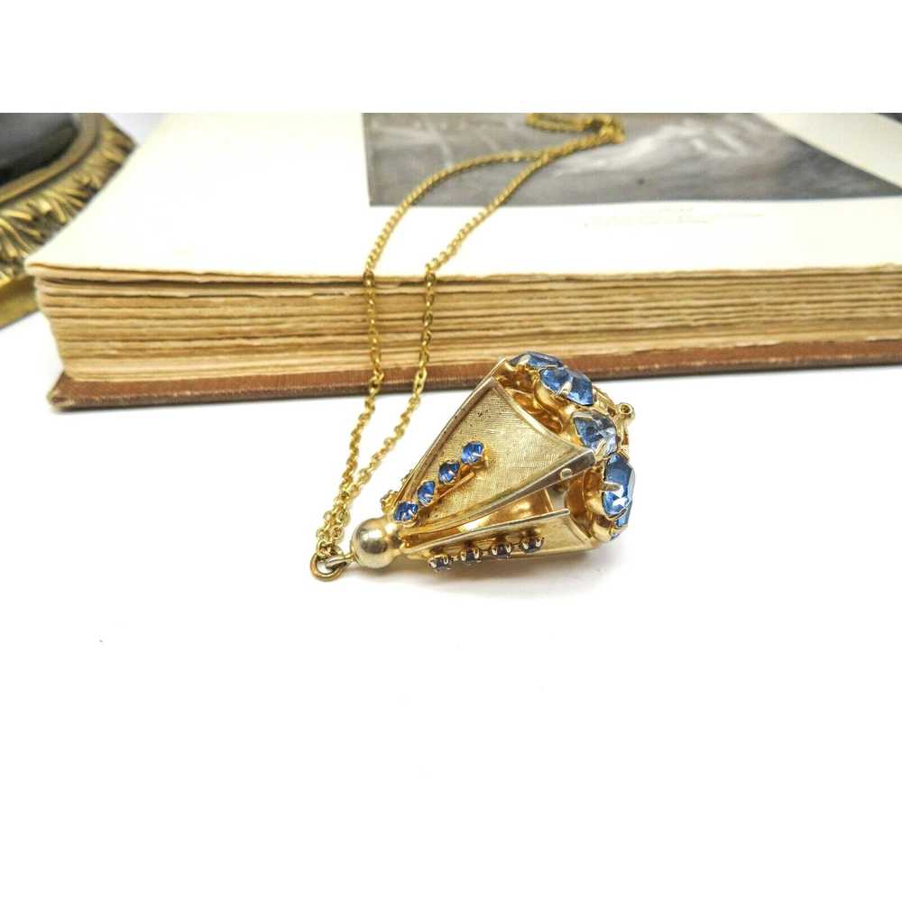 Vintage Vintage Blue Rhinestone Dimensional Penda… - image 3