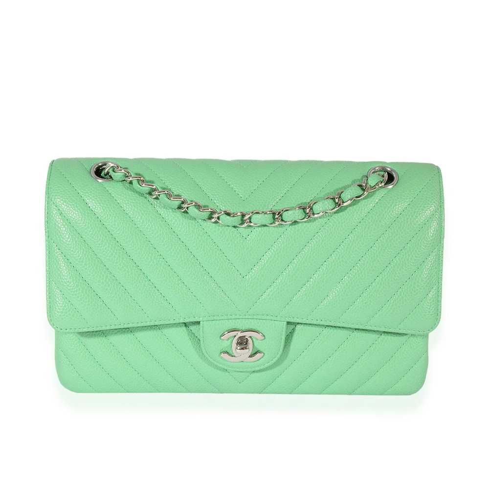 Chanel Chanel Green Chevron Quilted Caviar Medium… - image 1