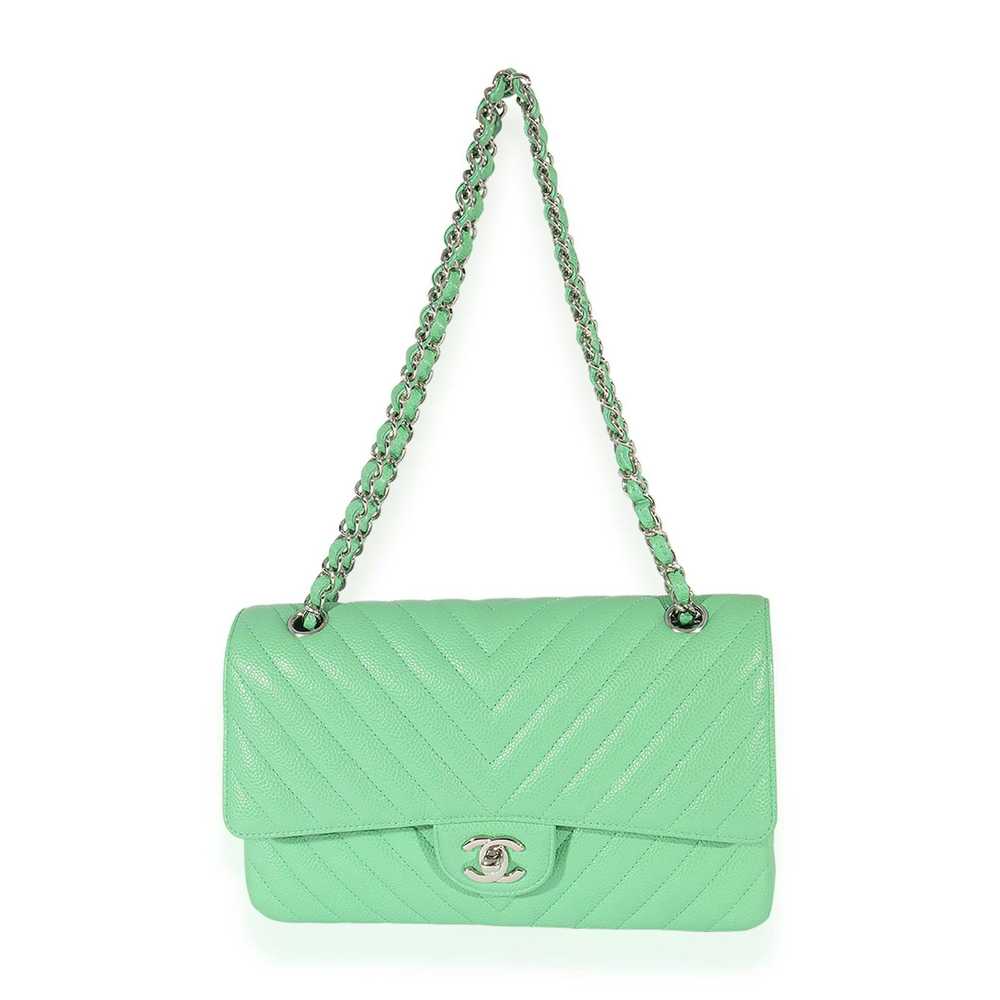 Chanel Chanel Green Chevron Quilted Caviar Medium… - image 4