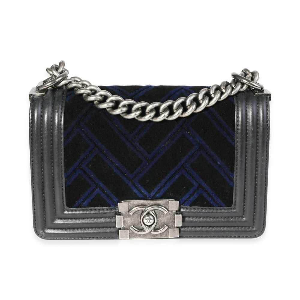 Chanel Chanel Blue Velvet & Black Calfskin Small … - image 1