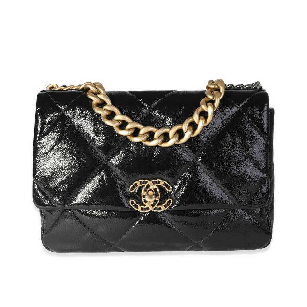 Chanel Chanel Black Quilted Patent Leather Large … - image 1